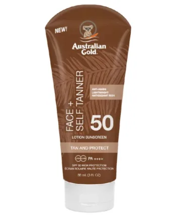 Australian Gold Spf 50 Face Med Selvbruner Solcreme Hos Frisøren   Baronen