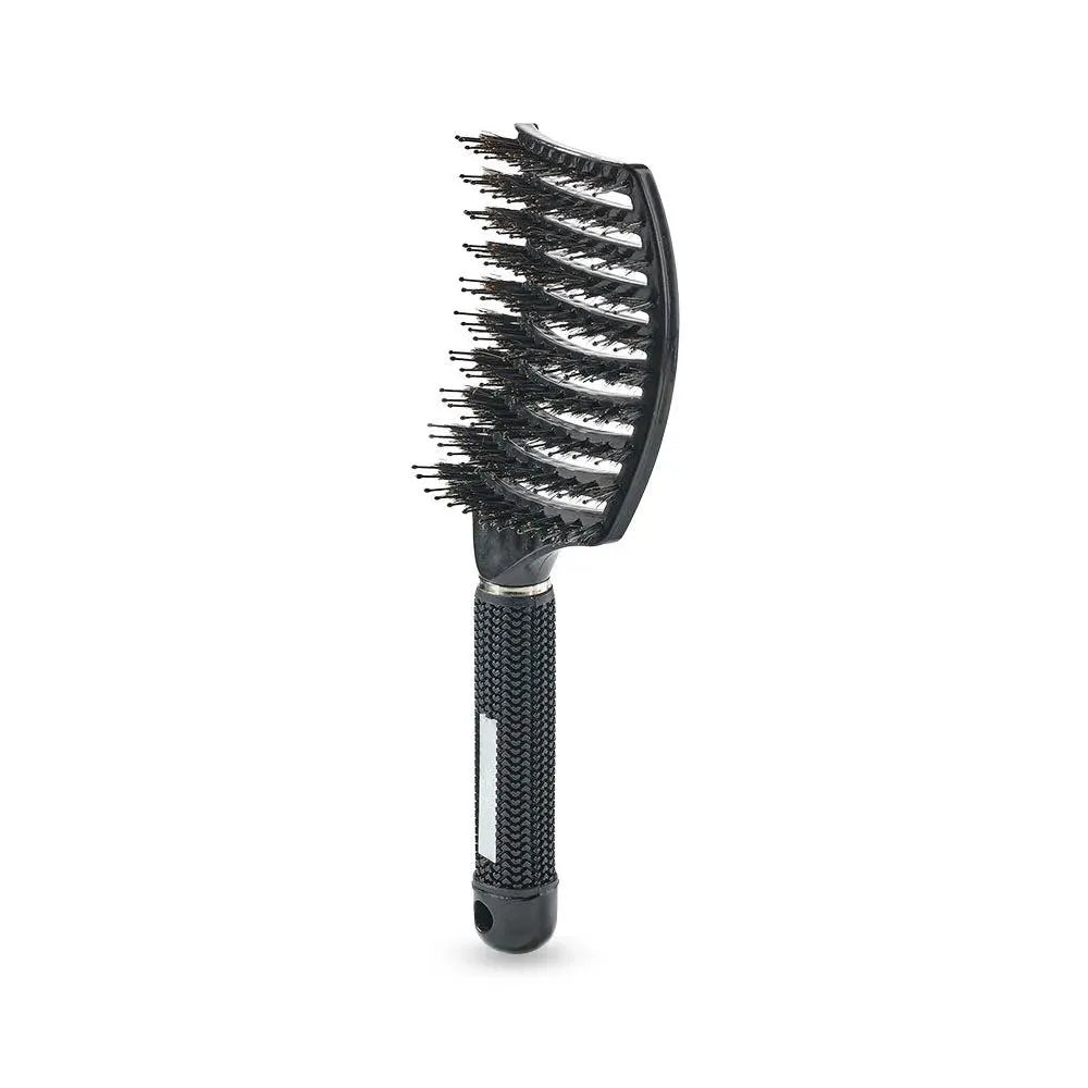Curved Paddle Brush Hårbørste Med Vildsvinehår Sort